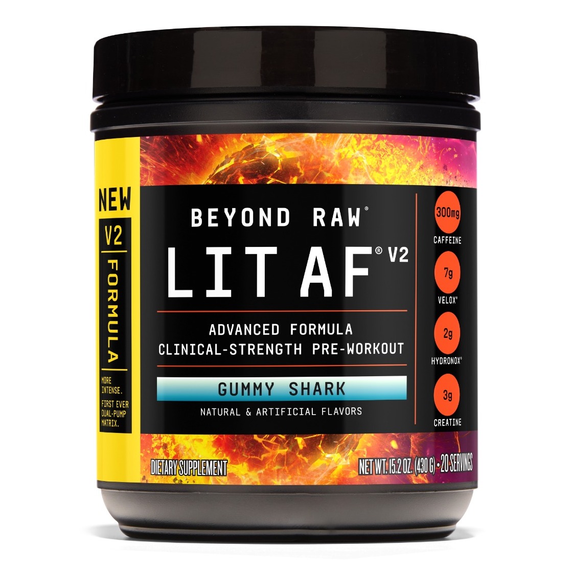 Cu aroma de gummy shark GNC Beyond Raw Lit Af V2, Formula Avansata De Pre-workout 430 Gr