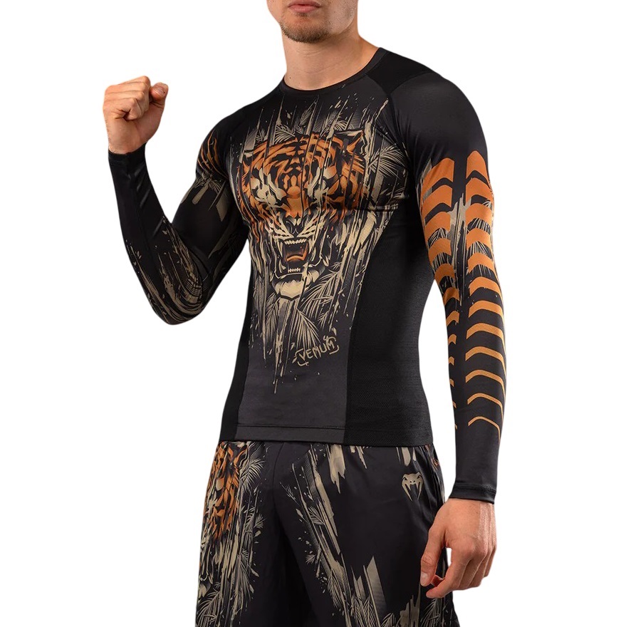 Bluza compresie barbati Venum Tiger Rashguard-Negru/Portocaliu-S