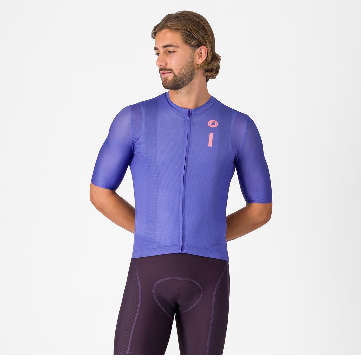 Tricou Cu Maneca Scurta Castelli Drittone Logo Pentru Barbati Violet/Roz Giro-M