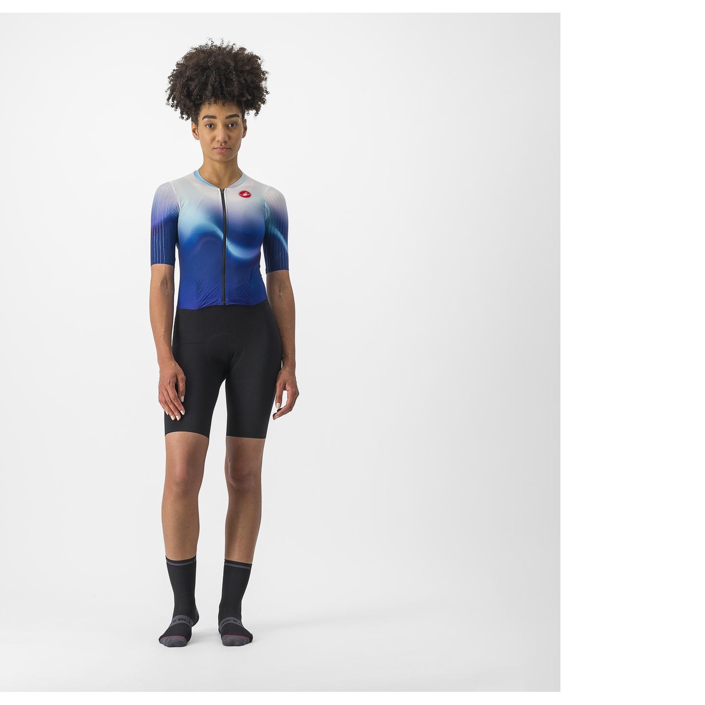 Costum De Triatlon Cu Maneca Scurta Castelli Pr 2 W Speed Suit De Dama Alb/Albastru/Negru-M