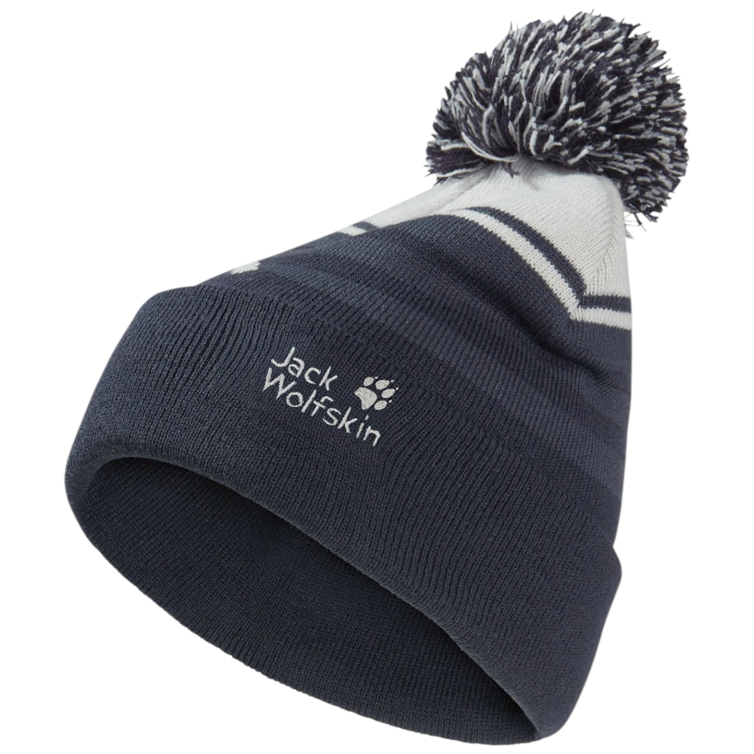 Caciula copii Jack Wolfskin Stripy Pompom FW 2025-Albastru/Gri-S