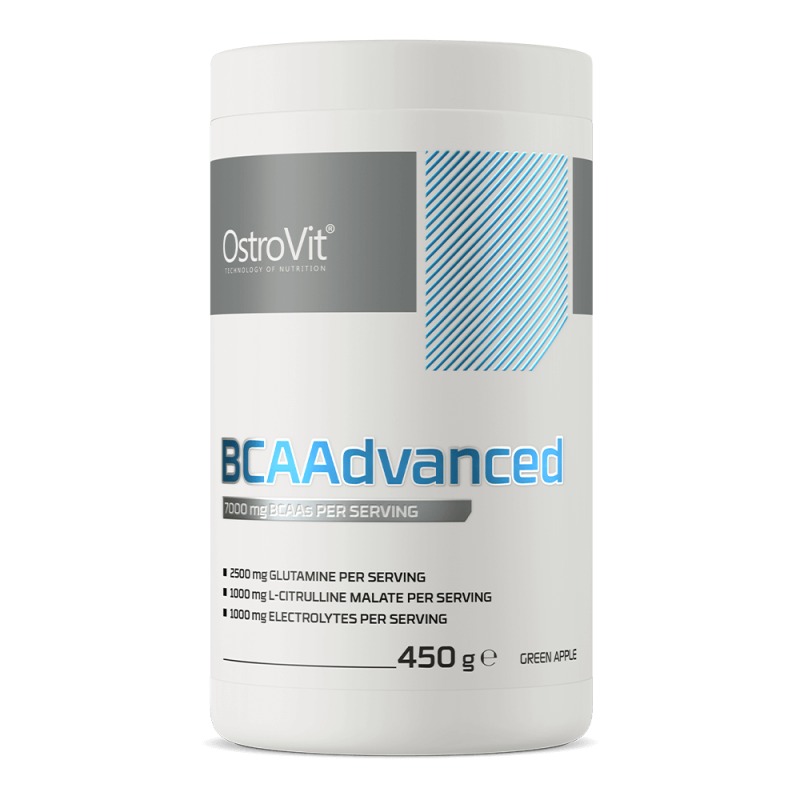 Aminoacizi BCAA cu Glutamina, Citrulina si Electroliti, OstroVit BCAAdvanced, 450 g, Aroma Mar verde