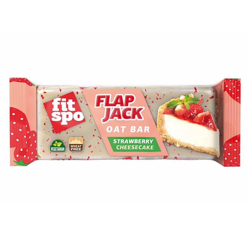 Baton din ovaz FitSpo Flapjack Oat Bar Aroma de Cheesecake cu capsuni, 90g