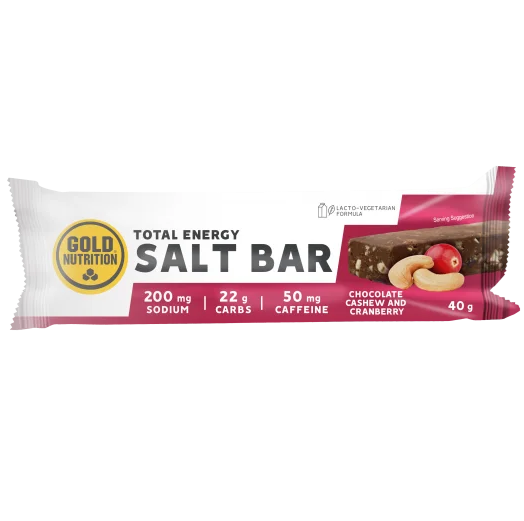 Baton energizant Gold Nutrition Total Energy Salt Bar, aroma ciocolata si caju-merisoare, 40 g