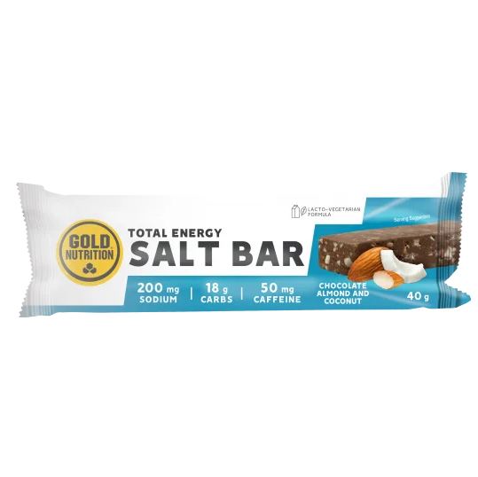 Baton energizant Gold Nutrition Total Energy Salt Bar, aroma ciocolata si migdale-cocos, 40 g