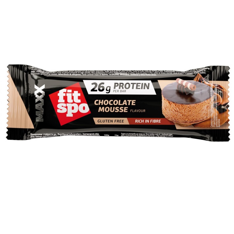 Baton proteic FitSpo Maxx 26g Protein Aroma de Mousse de ciocolata, 75g