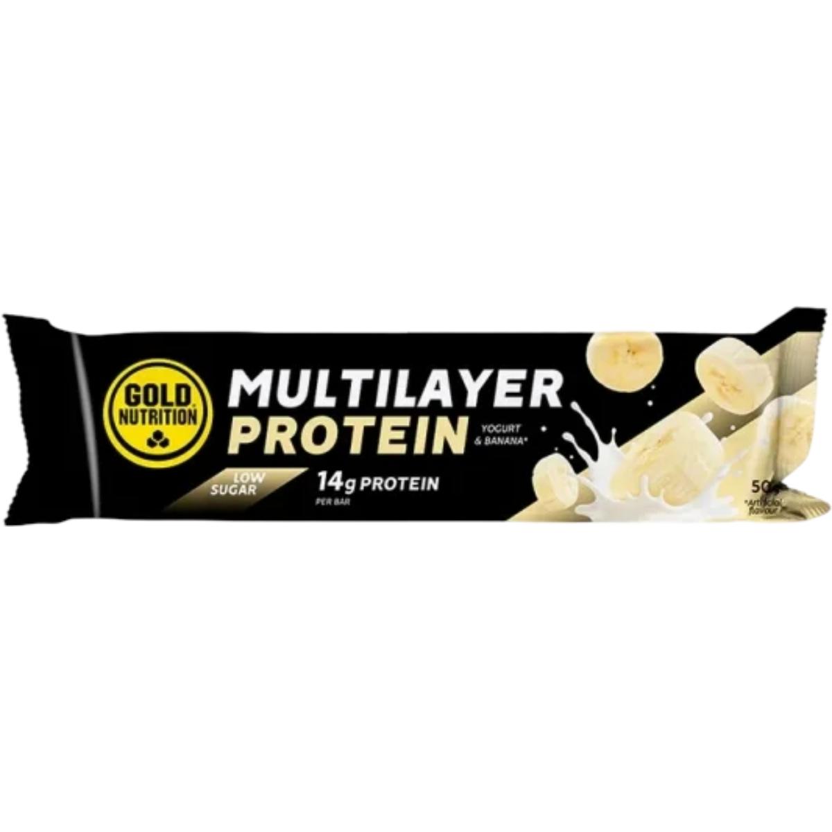 Baton proteic GoldNutrition Multilayer Protein Bar Low Sugar aroma banane si iaurt, 50g