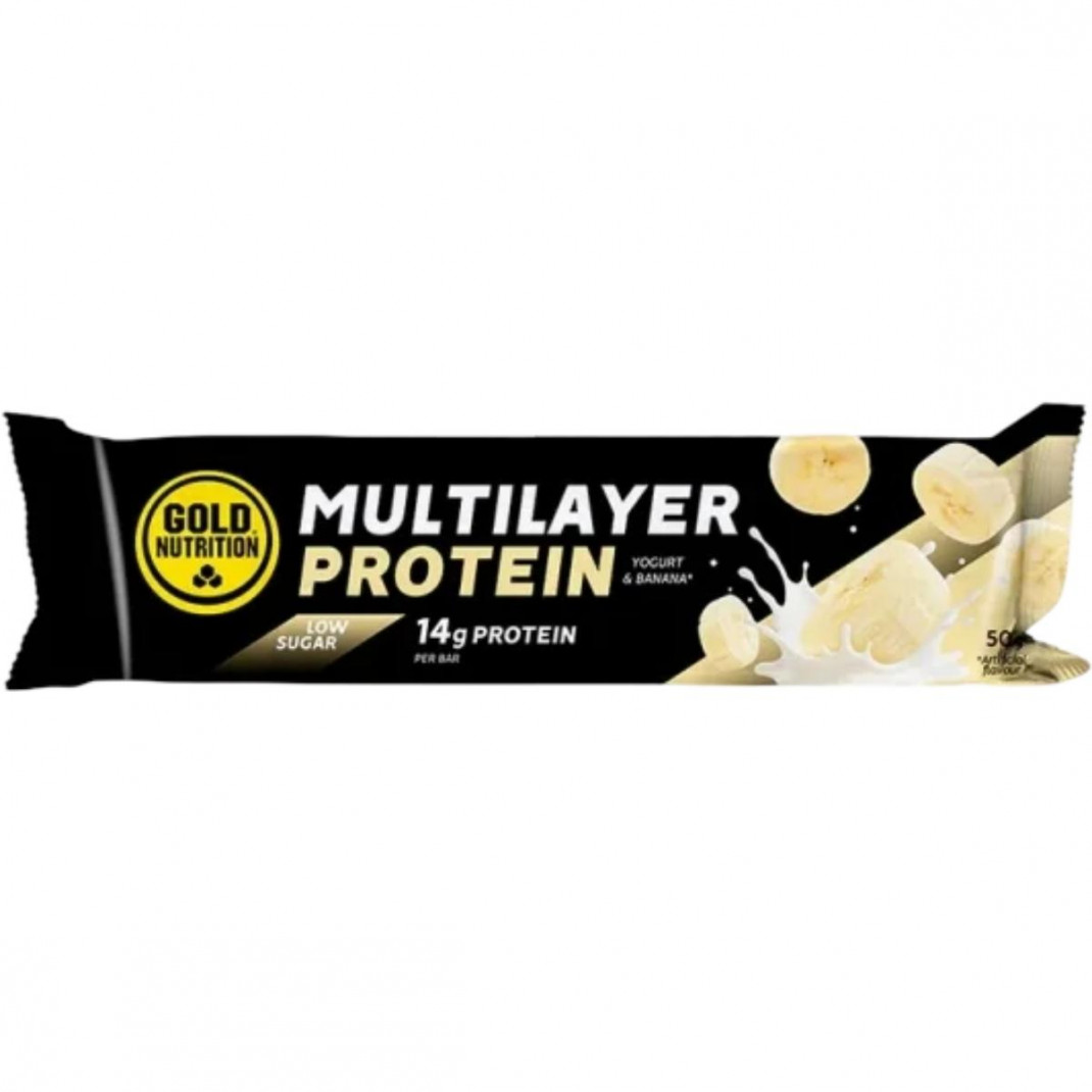 Baton proteic GoldNutrition Multilayer Protein Bar Low Sugar aroma banane si iaurt, 50g