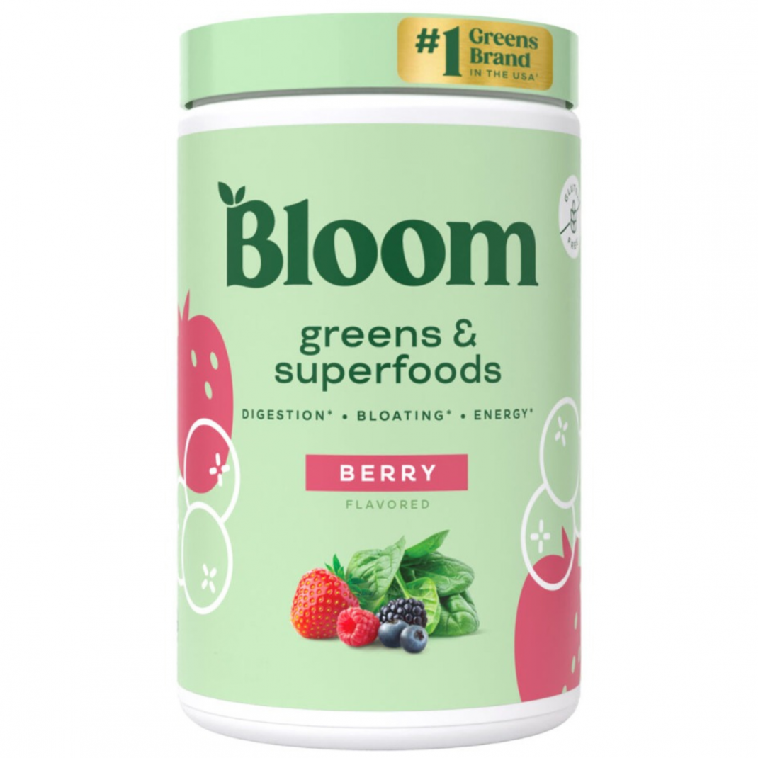 Bloom Greens & Superfoods – Berry Flavor, Amestec de Super-Alimente Verzi cu Aroma de Fructe de Padure, 136 g