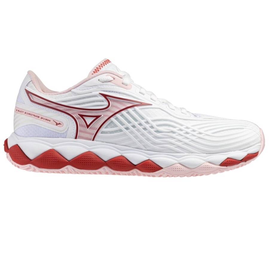Pantofi tenis dama Mizuno Wave Enforce Tour 2 CC SS 2026-Alb/Rosu-36 1/2