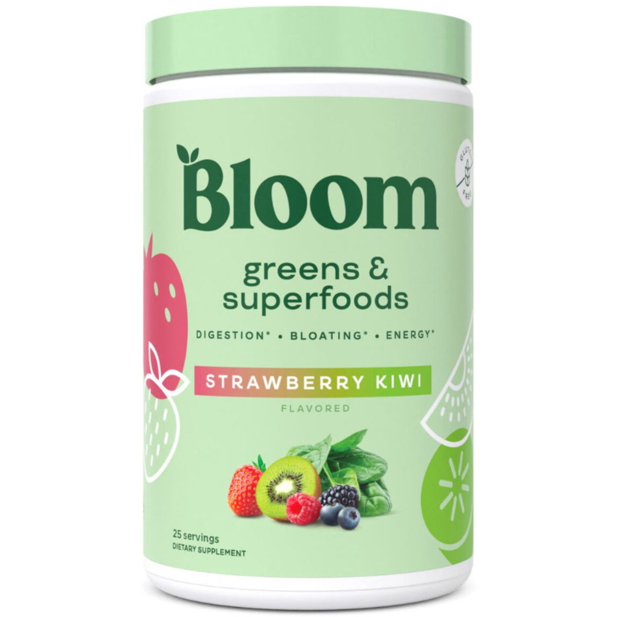Bloom Greens & Superfoods - Strawberry Kiwi, Amestec de Super-Alimente Verzi cu Aroma de Capsuni si Kiwi, 150.75 g