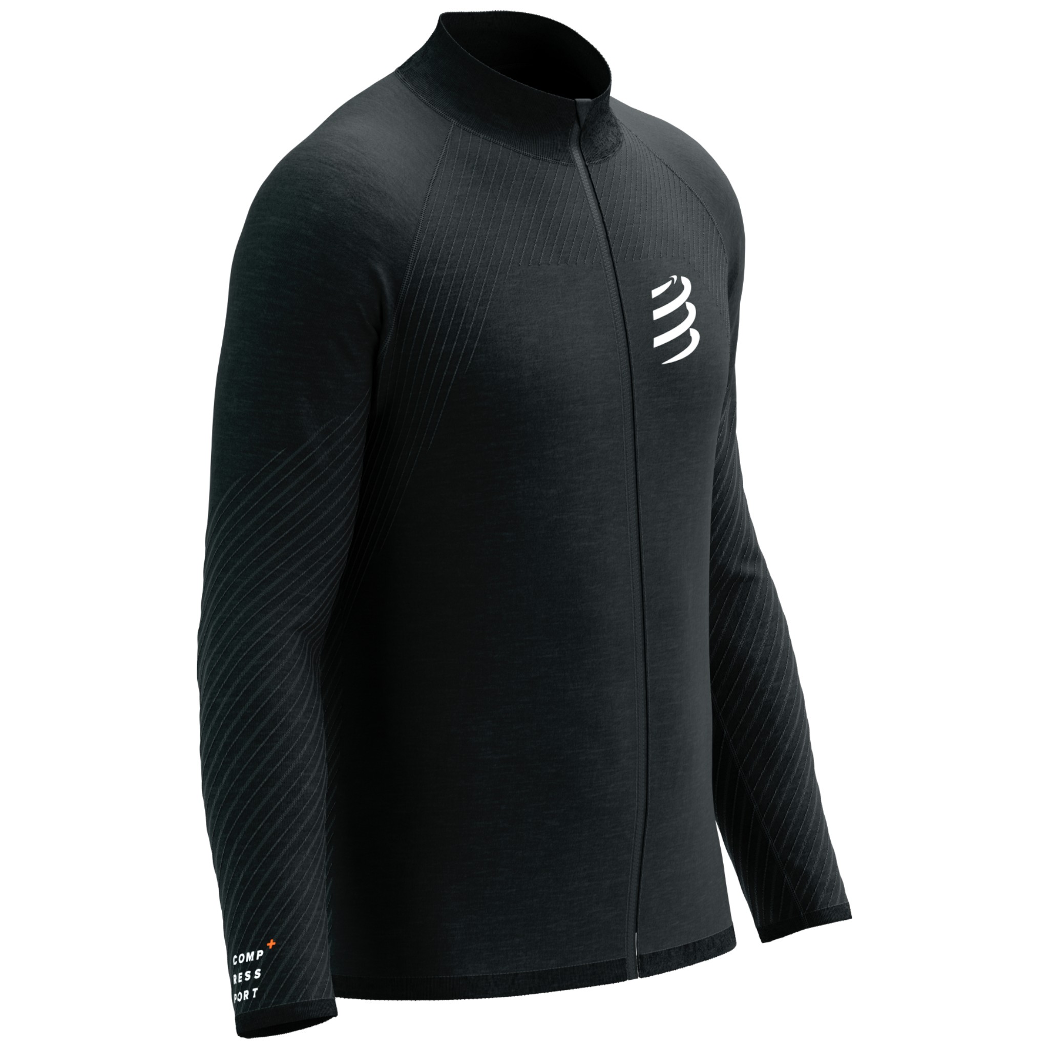 Bluza alergare barbati Compressport Seamless Zip-Negru-S