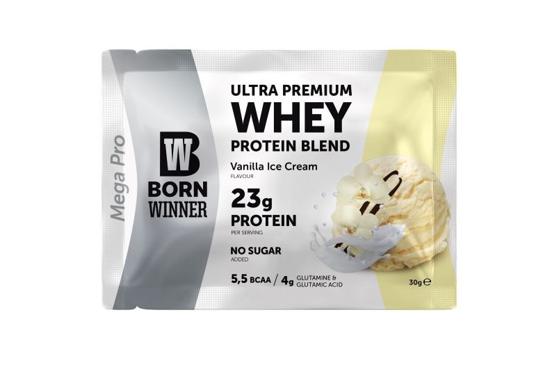 Pudra proteica Born Winner Mega Pro 69% Aroma Inghetata de vanilie, 30g