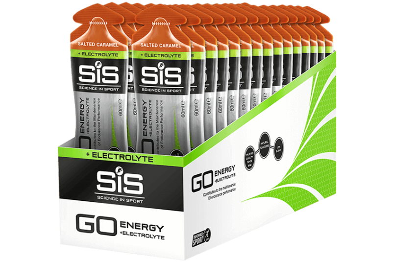 Pachet 30 geluri energizante SiS Go Energy + Electrolyte Salted Aroma Caramel 60ml
