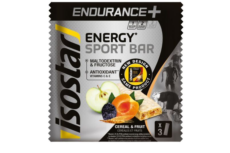 Baton energizant Isostar Endurance+ Bar High Carb Aroma Cereale Fructe, 3x40g