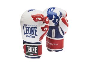 Manusi box Leone Muay Thai-Alb/Albastru/Rosu-10 oz
