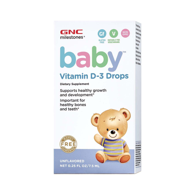 Vitamina D-3 picaturi pentru bebelusi GNC Milestones Baby Vitamin D-3 Drops, Naturala 100% Din Lanolina, 7.5 Ml