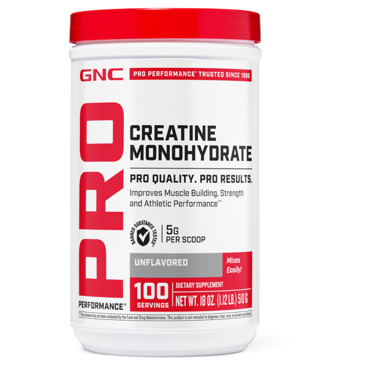 GNC Pro Performance creatine monohydrate, creatina monohidrata, fara aroma, 510 g