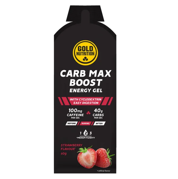 Gel energizant Gold Nutrition Carb Max Boost Aroma de Capsuni, 60g