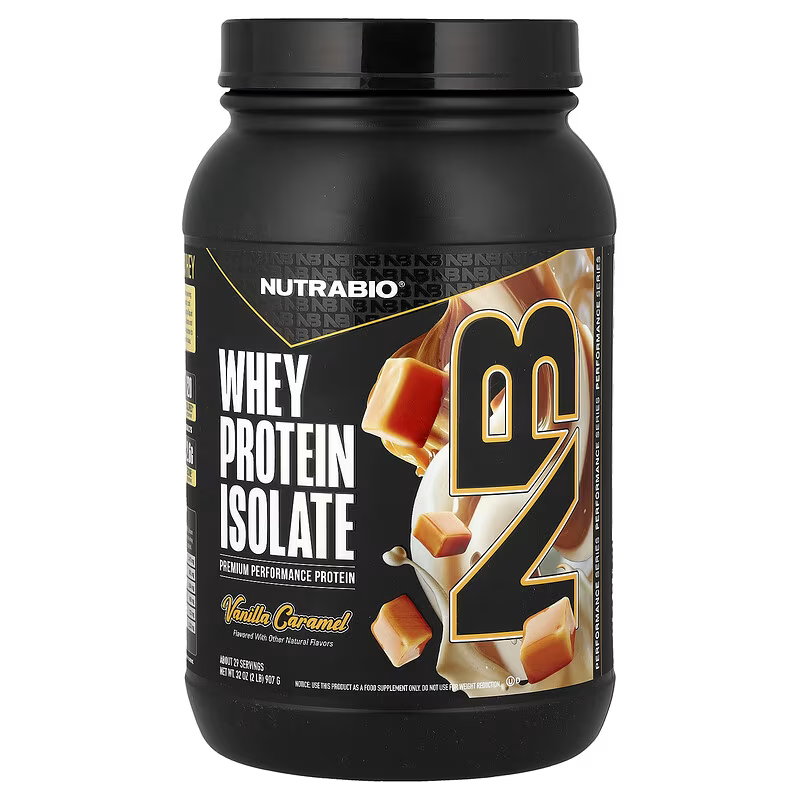 Izolat de Proteina din Zer cu Aroma de Caramel si Vanilie Nutrabio Whey Protein Isolate Vanilla Caramel 907 G