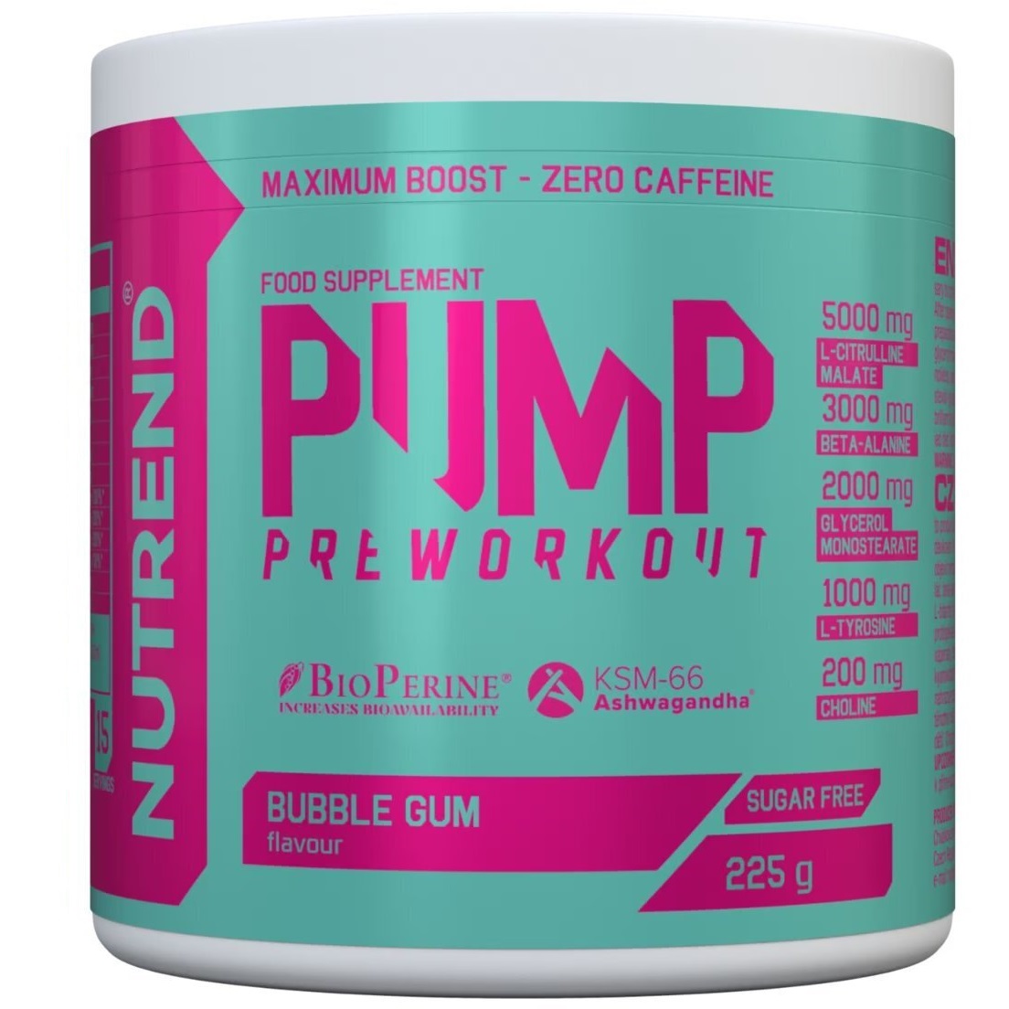 Supliment alimentar Pre-Workout Nutrend Pump Aroma Bubble Gum, 225g