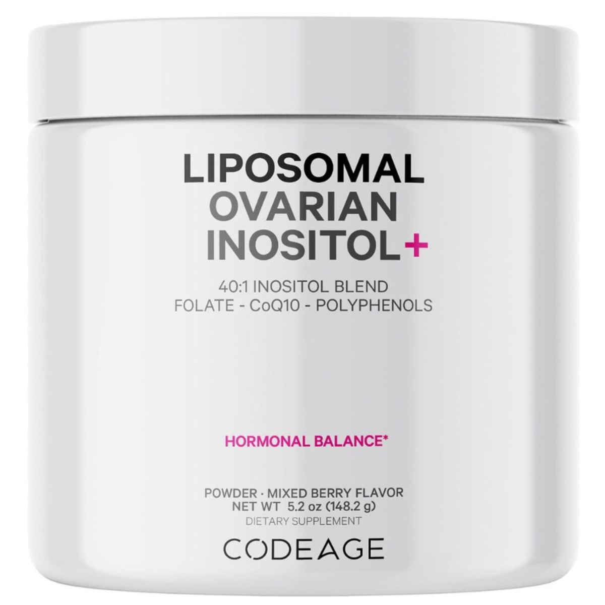 Codeage Liposomal Ovarian Inositol+ - Mixed Berry , Myo-Inozitol Ovarian cu Coenzima Q10 cu Aroma de Fructe de Padure, 148.2 g