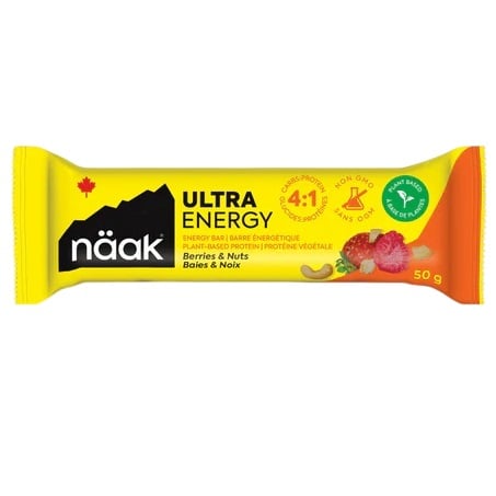 Baton energizant Naak Ultra Energy Aroma de Caju si fructe rosii, 50g