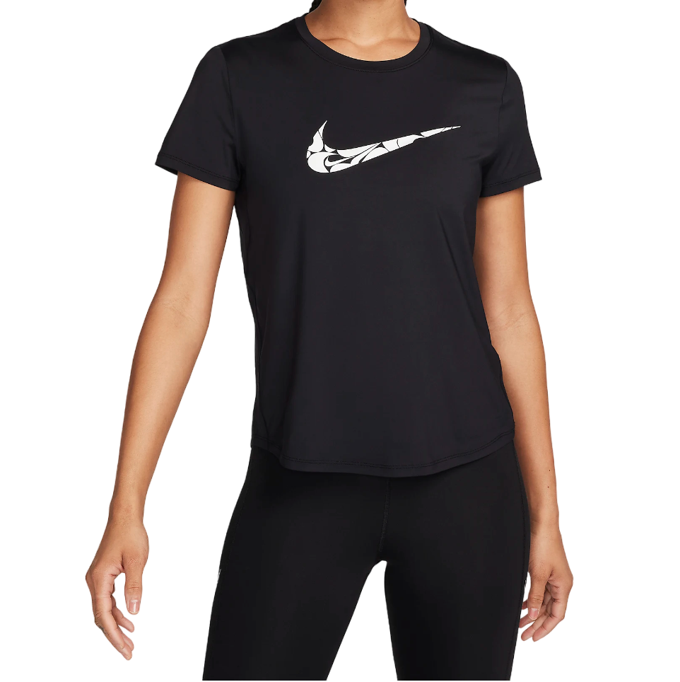 Tricou alergare dama Nike Dri-Fit One Swoosh SS 2024-Negru/Alb-S