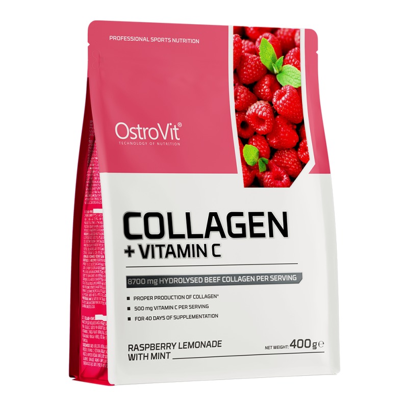 Ostrovit Colagen + Vitamina C Aroma de Zmeura cu menta, 400g