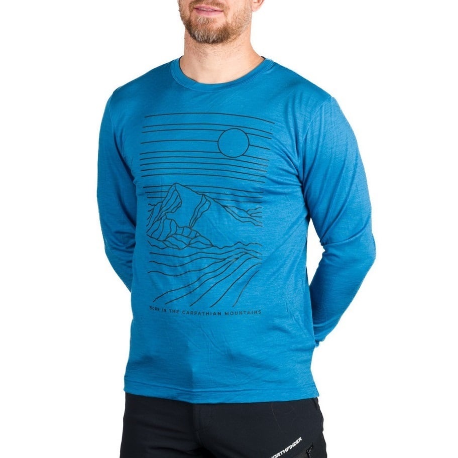 Bluza merino barbati Northfinder Erno-Albastru Deschis-S