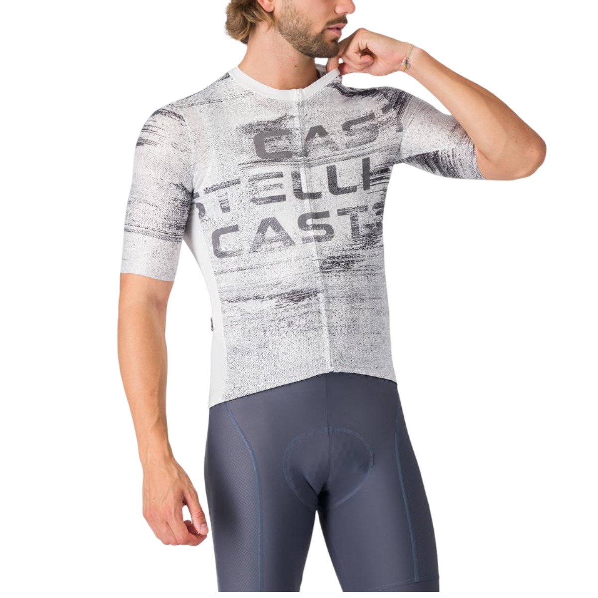 Tricou ciclism barbati Castelli Stratus Logo-Alb/Gri-M